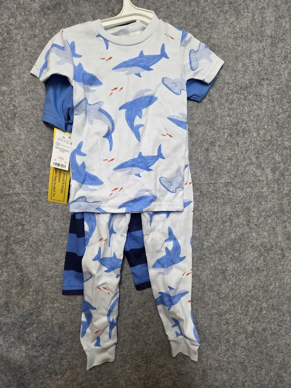 Carter's White and Blue Shark 4 Piece Pajama Set 3T Nwt